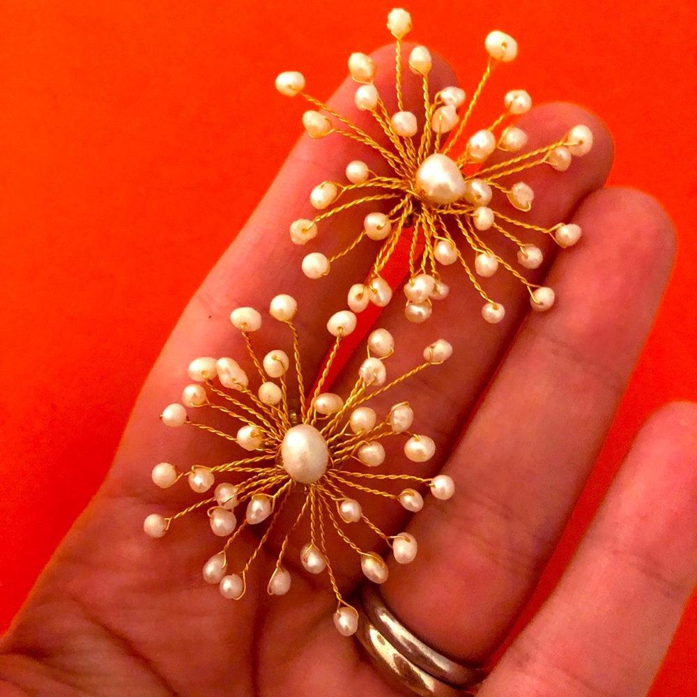 14k Gold Plated Wire earrings with seed pearls